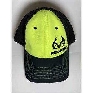 Realtree Mens Trucker Hat Neon Yellow Black Mesh Back Snapback Logo Cap